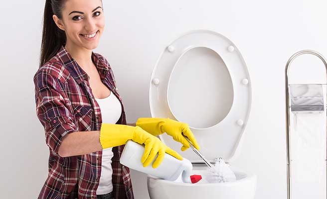 トイレ掃除する女性