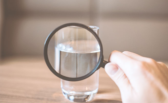 ルーペで飲み水を調べる